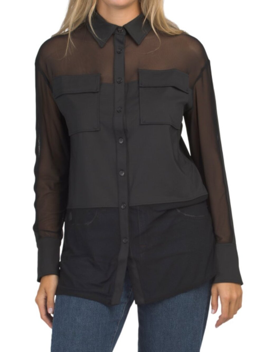 ANATOMIE Abriana Mesh And Jersey Knit Paneled Shacket